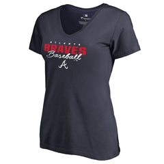 Atlanta Braves Women's Script Assist V-Neck T-Shirt Navy