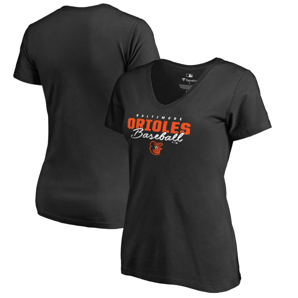 Baltimore Orioles Women's Script Assist V-Neck T-Shirt Black