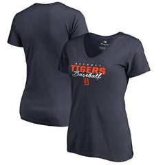 Detroit Tigers Women's Script Assist V-Neck T-Shirt Navy