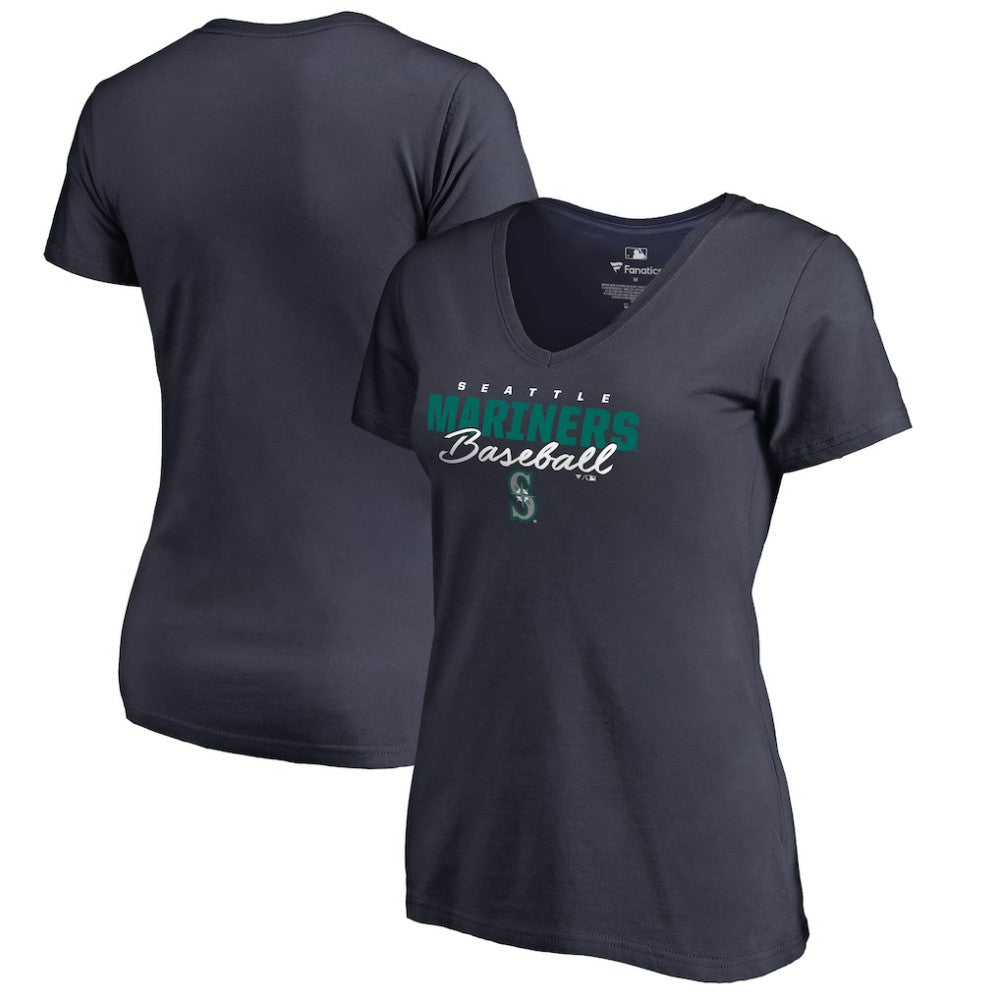 Seattle Mariners Women's Script Assist V-Neck T-Shirt Navy