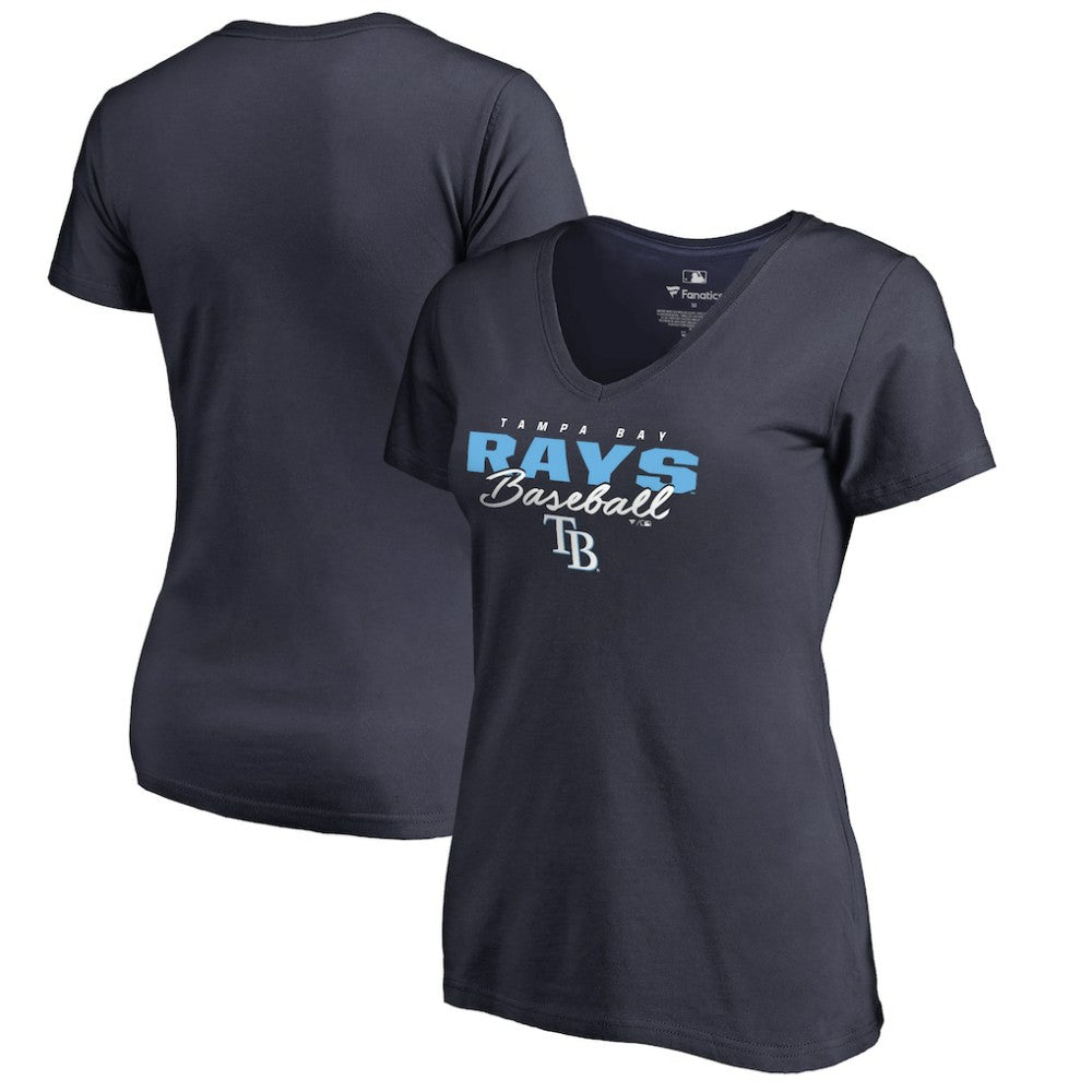 Tampa Bay Rays Women's Script Assist V-Neck T-Shirt Navy