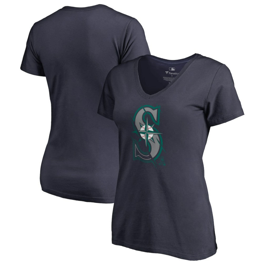 Seattle Mariners Women's X-Ray V-Neck T-Shirt Navy
