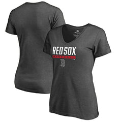 Boston Red Sox Women's Win Stripe V-Neck T-Shirt Ash