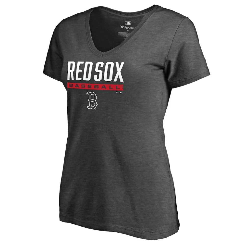 Boston Red Sox Women's Win Stripe V-Neck T-Shirt Ash