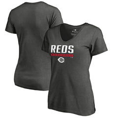 Cincinnati Reds Women's Win Stripe V-Neck T-Shirt Ash