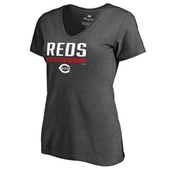 Cincinnati Reds Women's Win Stripe V-Neck T-Shirt Ash