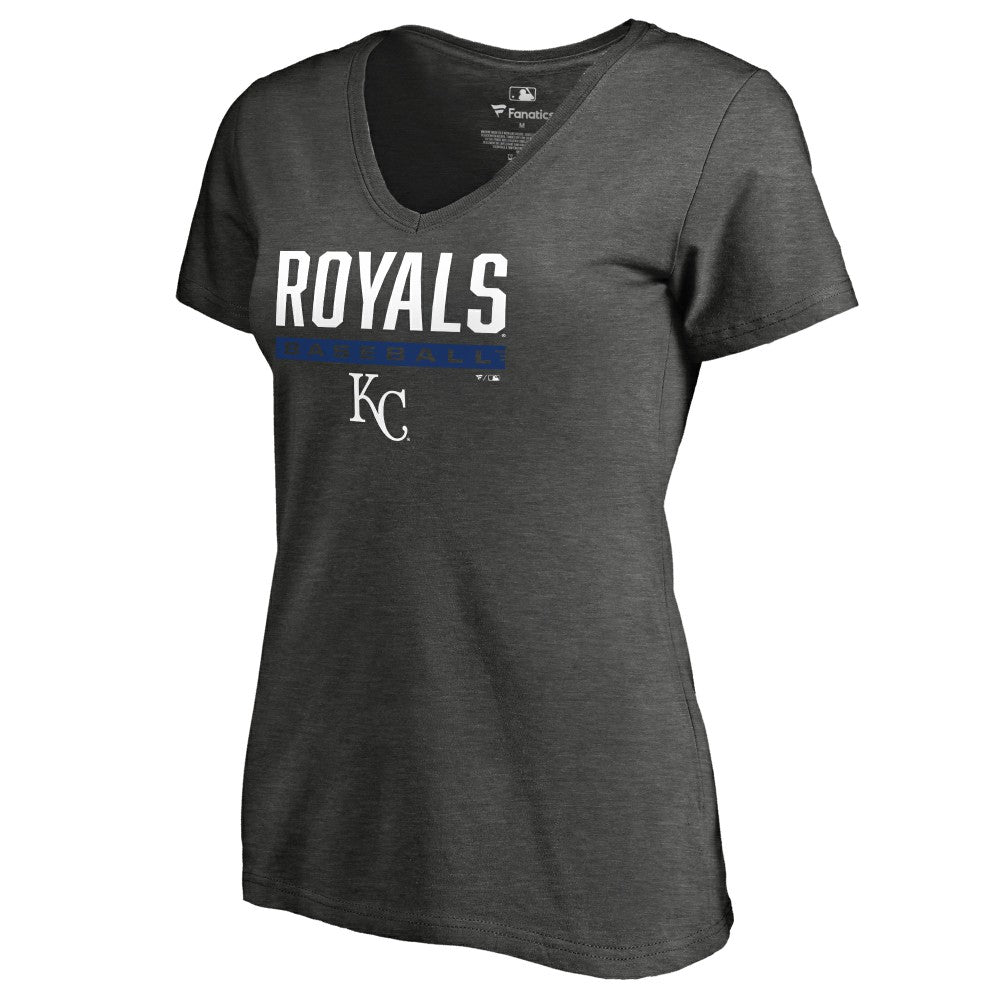 Kansas City Royals Women's Win Stripe V-Neck T-Shirt Ash