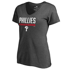 Philadelphia Phillies Women's Win Stripe V-Neck T-Shirt Ash