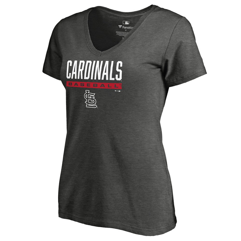 St. Louis Cardinals Women's Win Stripe V-Neck T-Shirt Ash