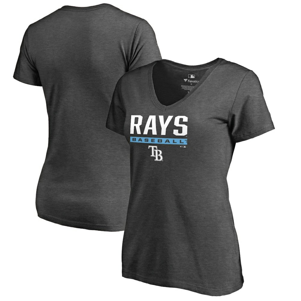 Tampa Bay Rays Women's Win Stripe V-Neck T-Shirt Ash