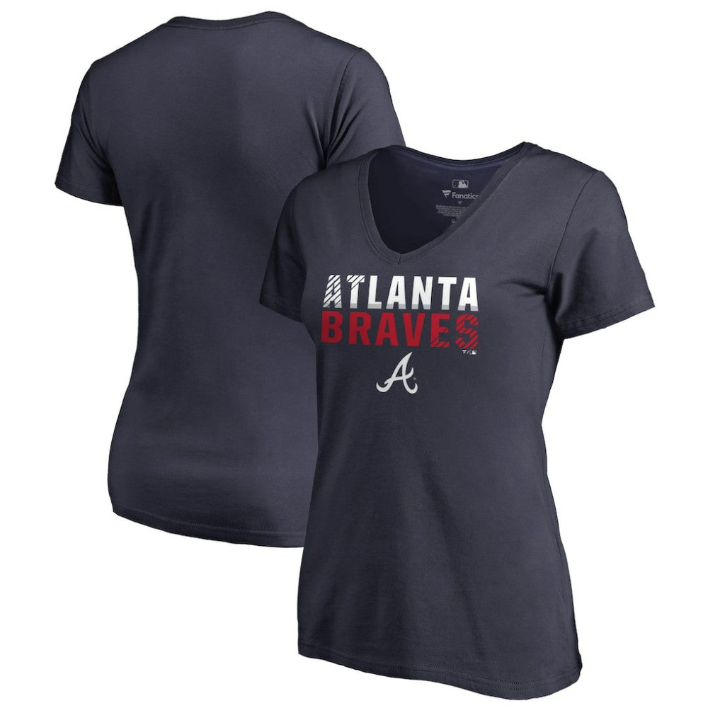 Atlanta Braves Women's Fade Out V-Neck T-Shirt Navy