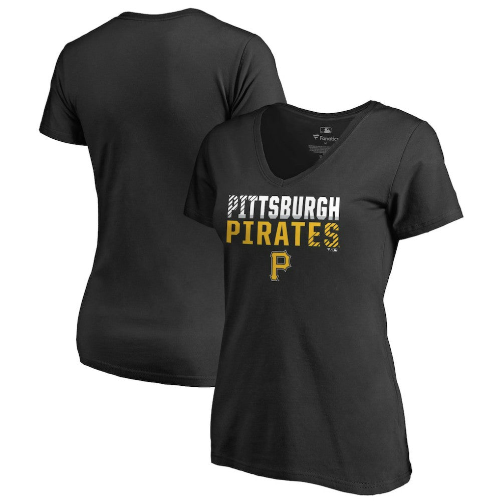 Pittsburgh Pirates Women's Fade Out V-Neck T-Shirt Black