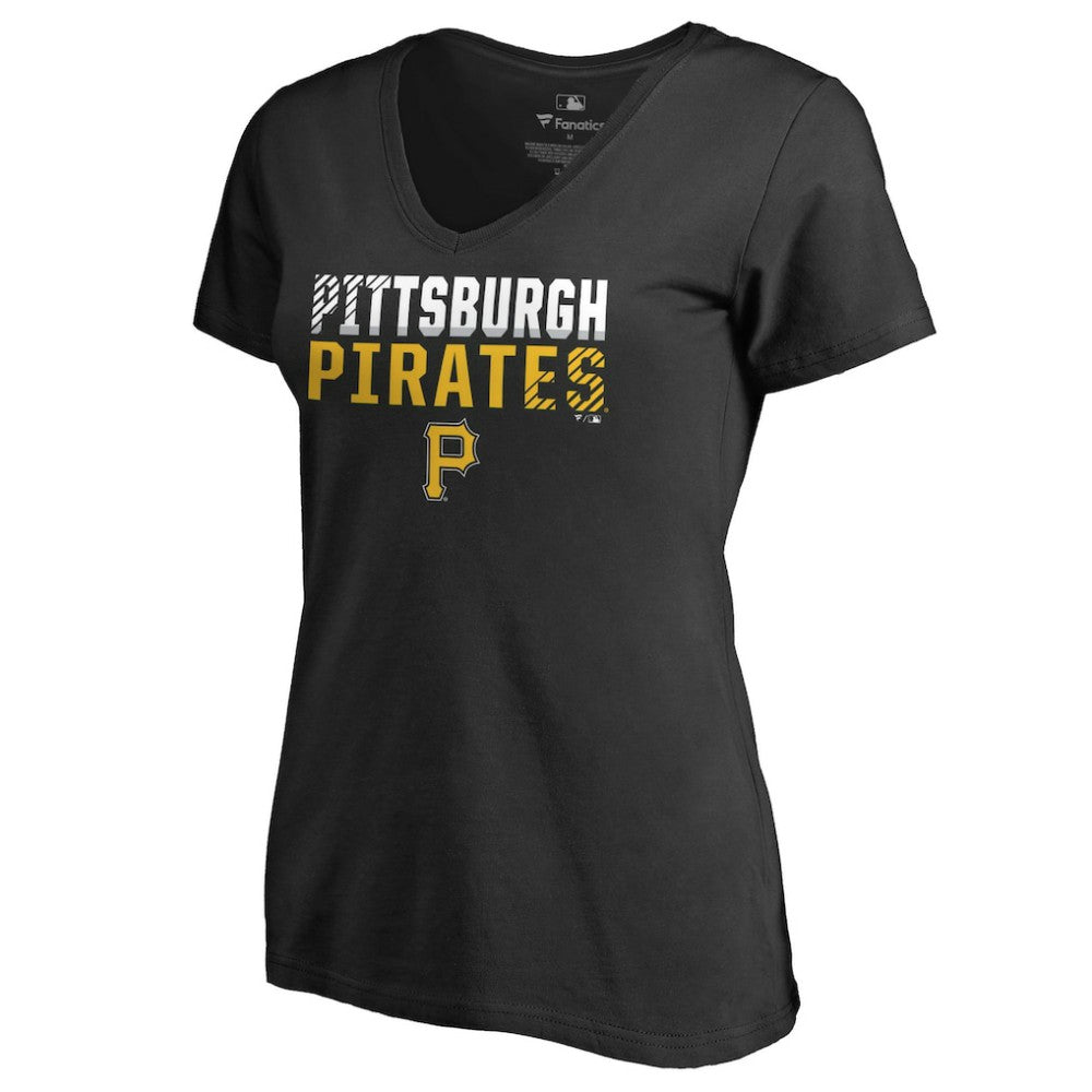 Pittsburgh Pirates Women's Fade Out V-Neck T-Shirt Black