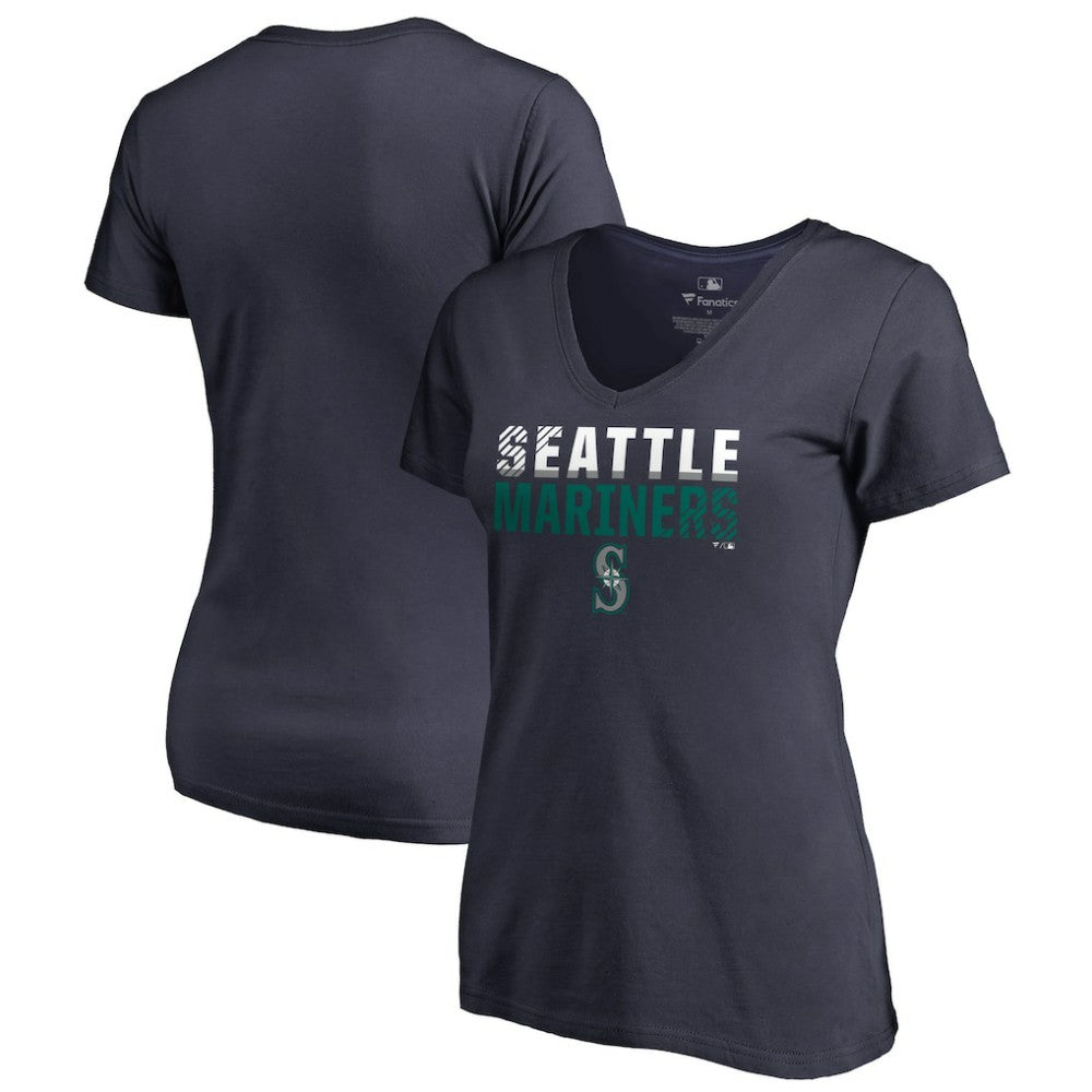 Seattle Mariners Women's Fade Out V-Neck T-Shirt Navy
