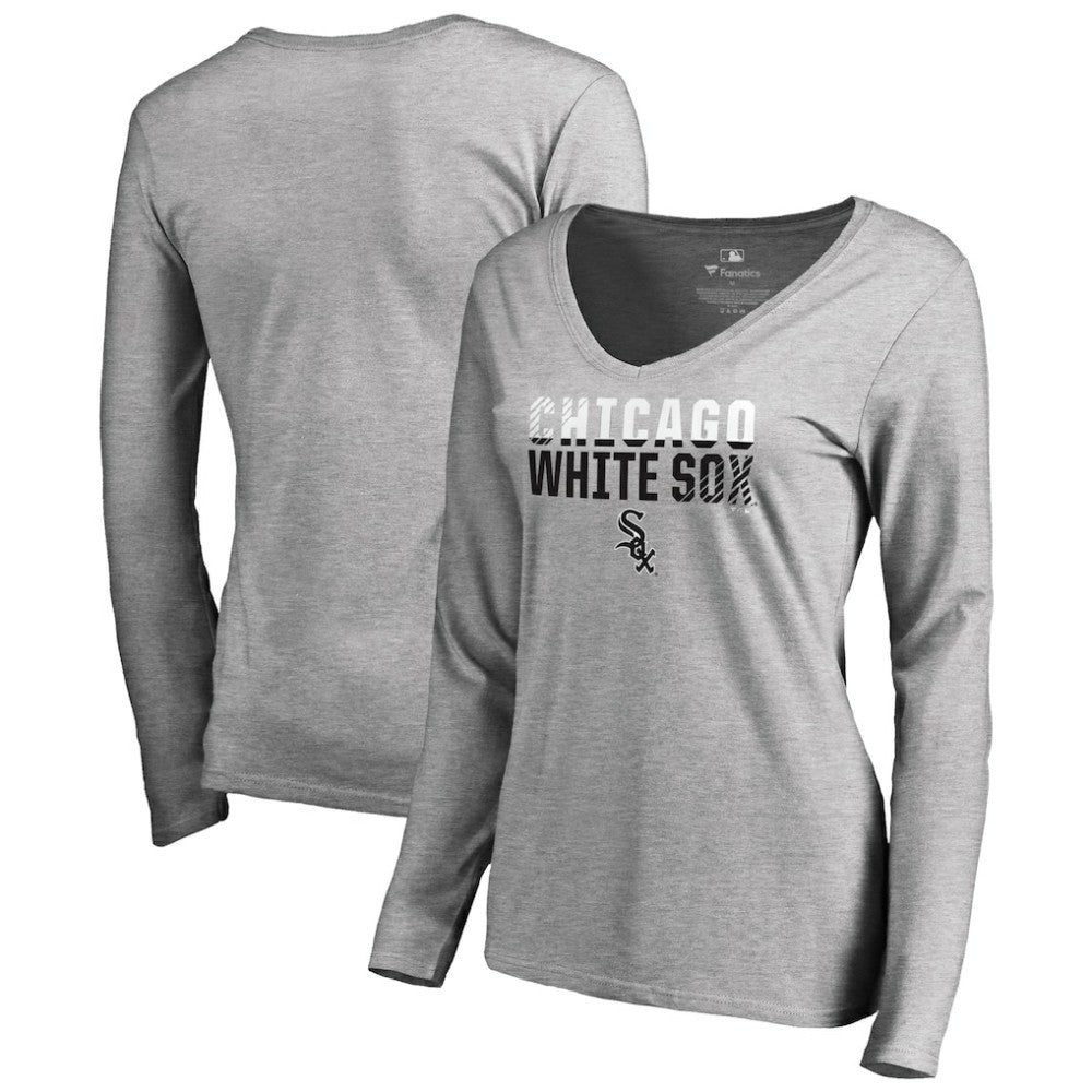Chicago White Sox Women's Fade Out V-Neck Long Sleeve T-Shirt Ash