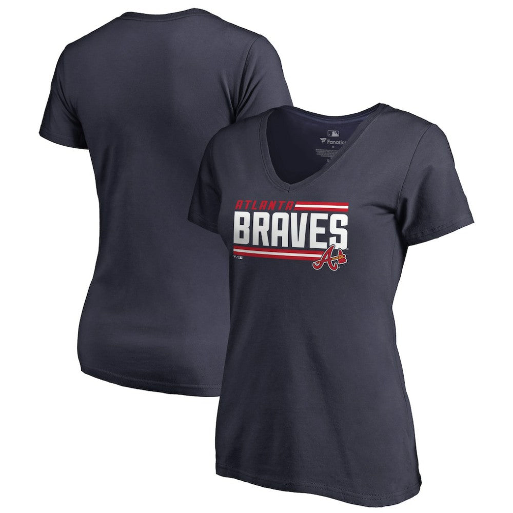 Atlanta Braves Women's Onside Stripe V-Neck T-Shirt Navy