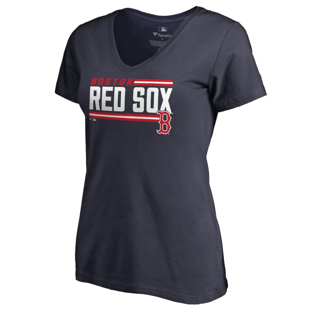 Boston Red Sox Women's Onside Stripe V-Neck T-Shirt Navy