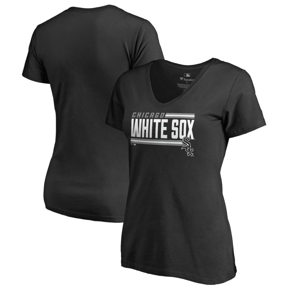 Chicago White Sox Women's Onside Stripe V-Neck T-Shirt Black