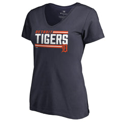 Detroit Tigers Women's Onside Stripe V-Neck T-Shirt Navy