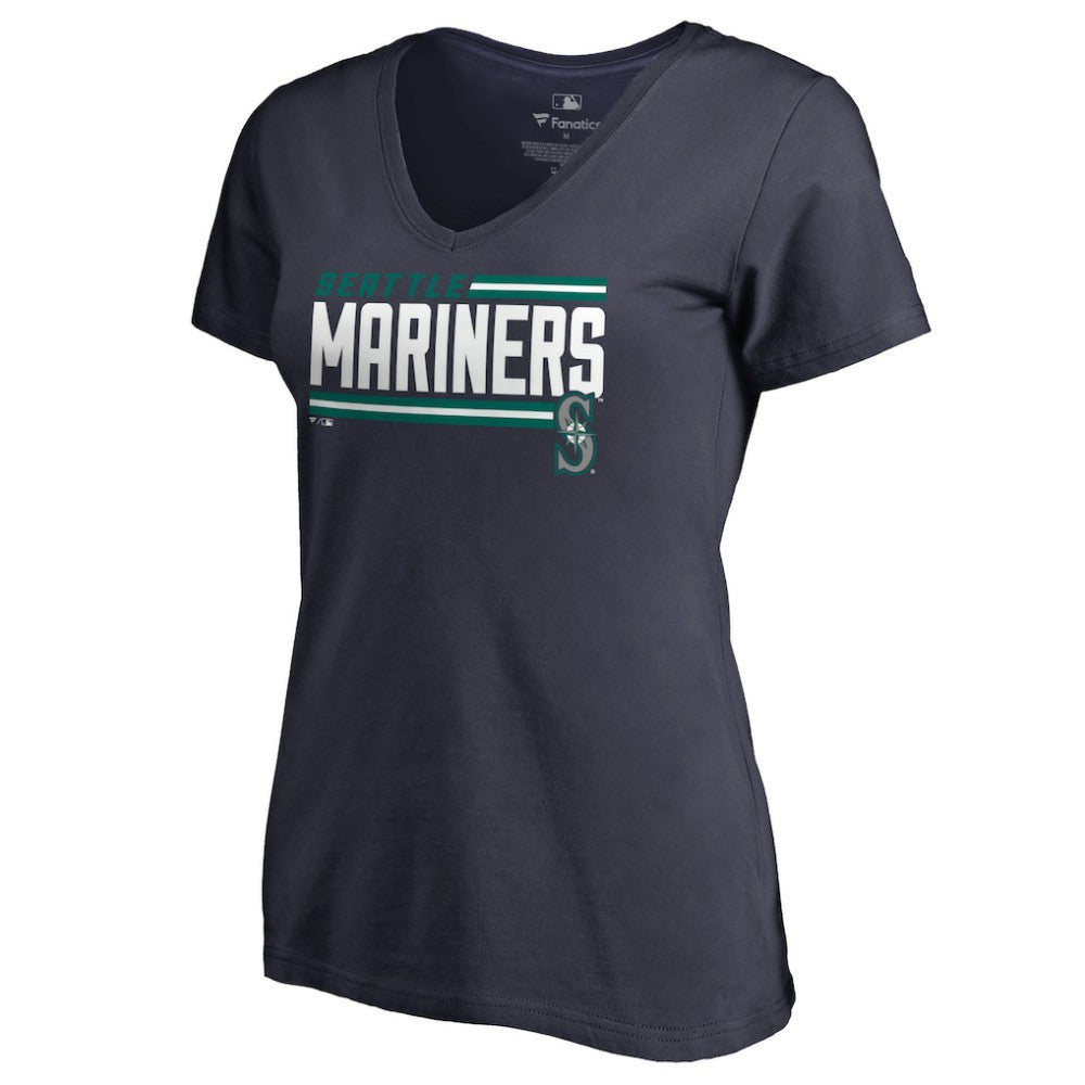 Seattle Mariners Women's Onside Stripe V-Neck T-Shirt Navy