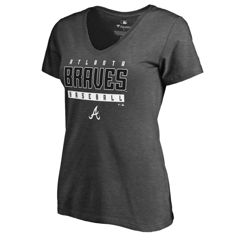 Atlanta Braves Women's Charcoal Stack V-Neck T-Shirt Ash