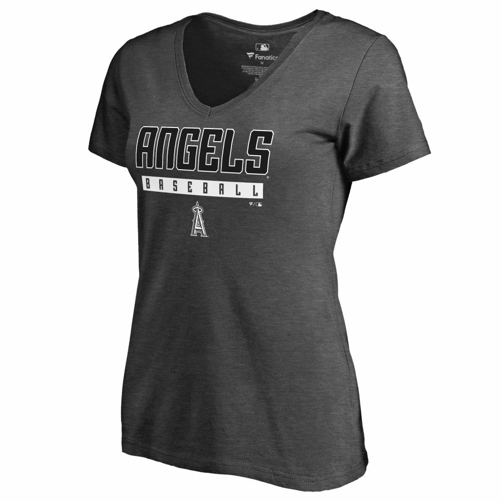 Los Angeles Angels Women's Charcoal Stack V-Neck T-Shirt Ash