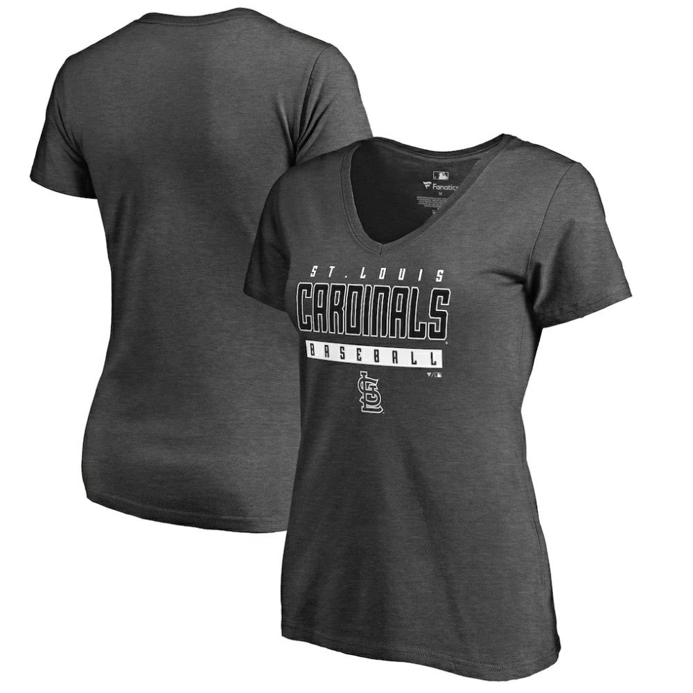 St. Louis Cardinals Women's Charcoal Stack V-Neck T-Shirt Ash