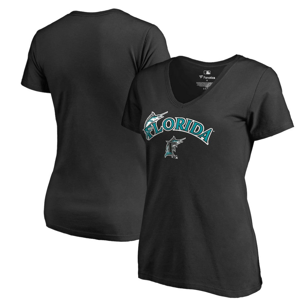 Florida Marlins Women's Core Wahconah V-Neck T-Shirt Black