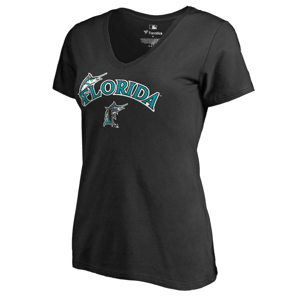 Florida Marlins Women's Core Wahconah V-Neck T-Shirt Black