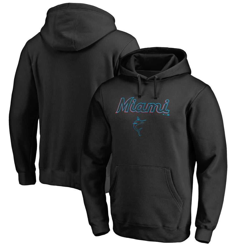 Miami Marlins Team Lockup Fitted Pullover Hoodie Black