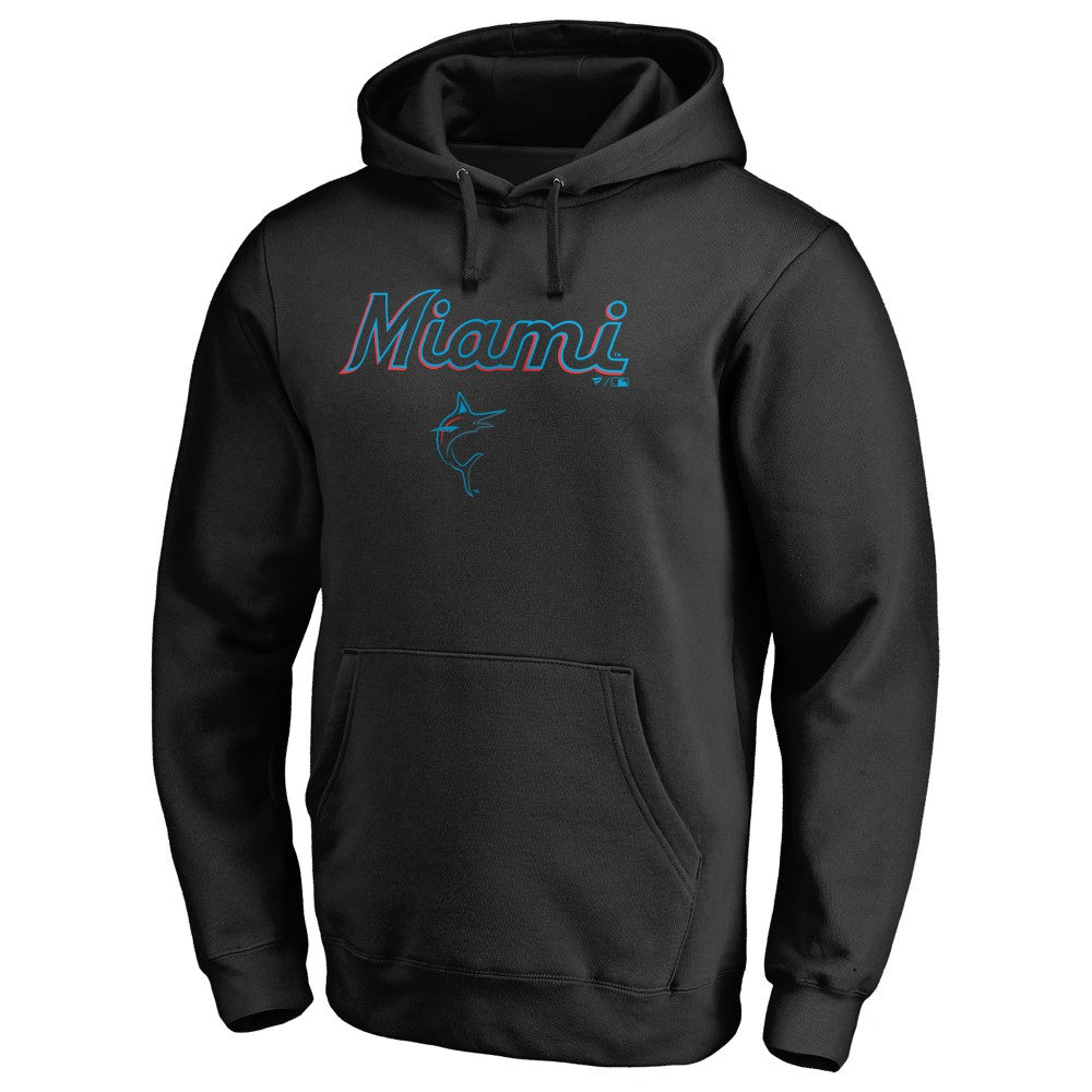 Miami Marlins Team Lockup Fitted Pullover Hoodie Black