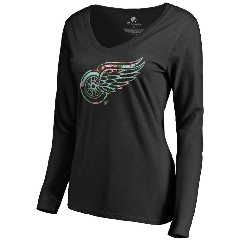 Detroit Red Wings Women's Lovely Long Sleeve V-Neck T-Shirt Black