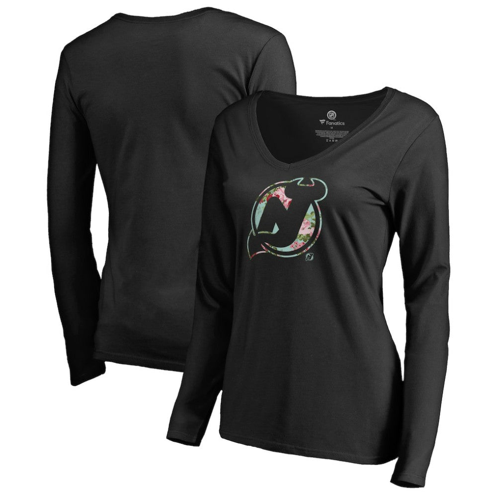New Jersey Devils Women's Lovely Long Sleeve V-Neck T-Shirt Black