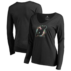 New Jersey Devils Women's Lovely Long Sleeve V-Neck T-Shirt Black