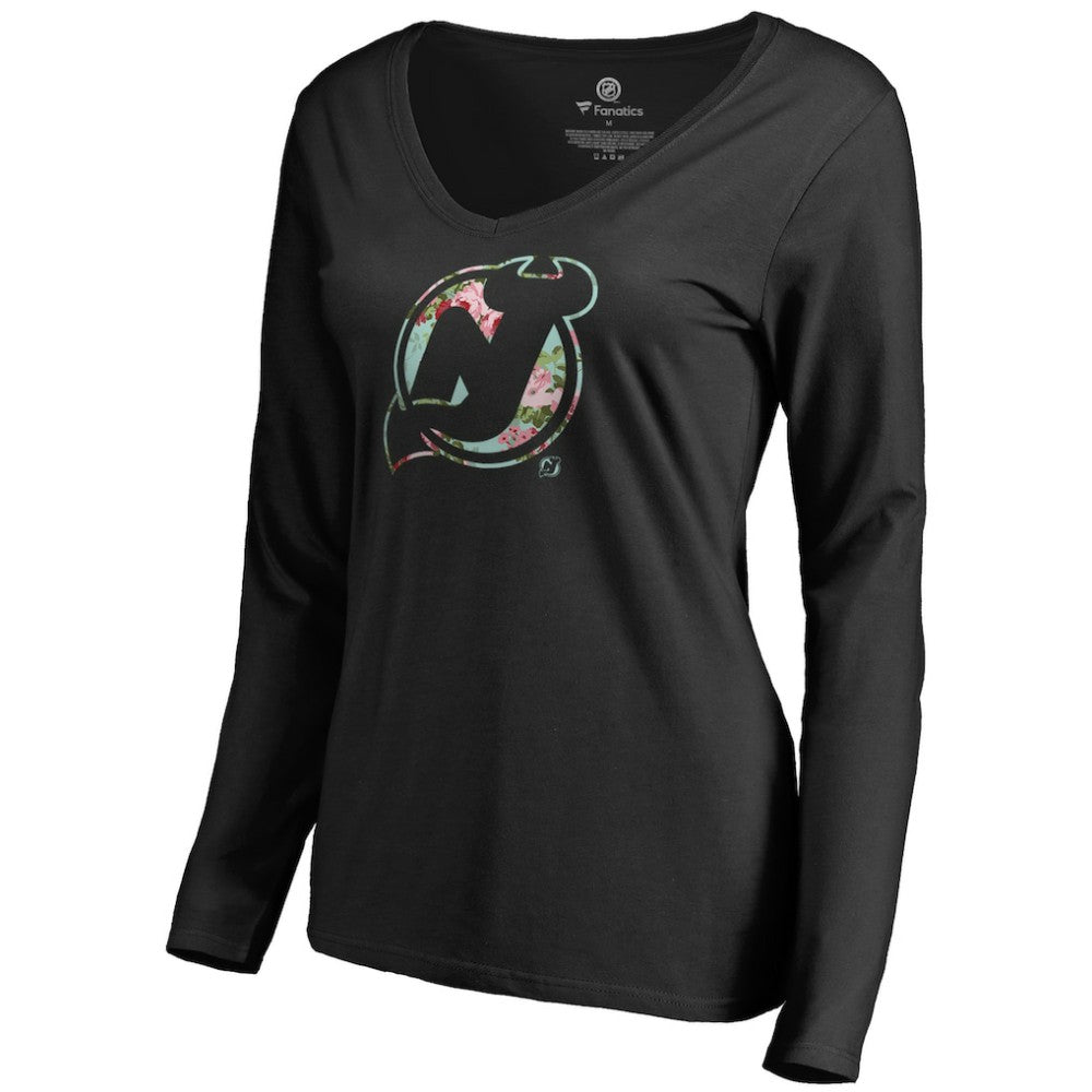 New Jersey Devils Women's Lovely Long Sleeve V-Neck T-Shirt Black