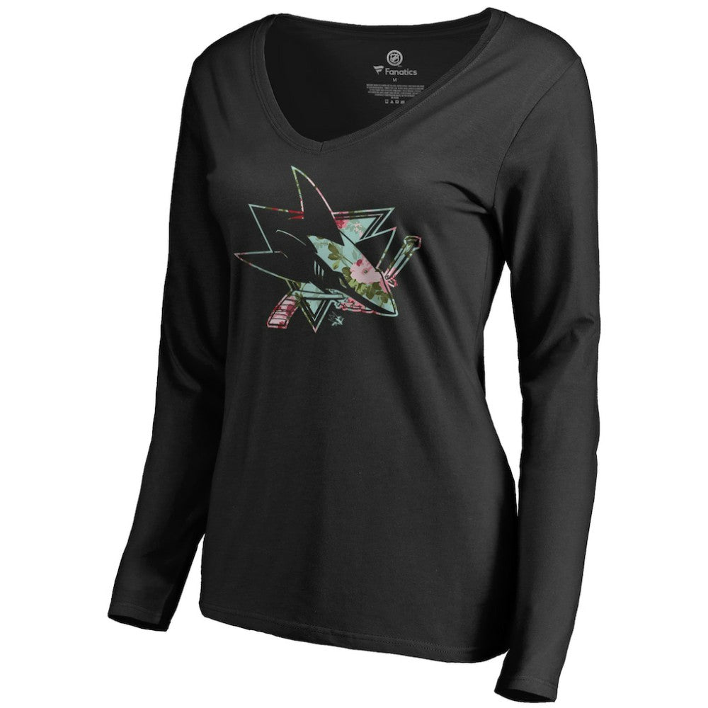 San Jose Sharks Women's Lovely Long Sleeve V-Neck T-Shirt Black