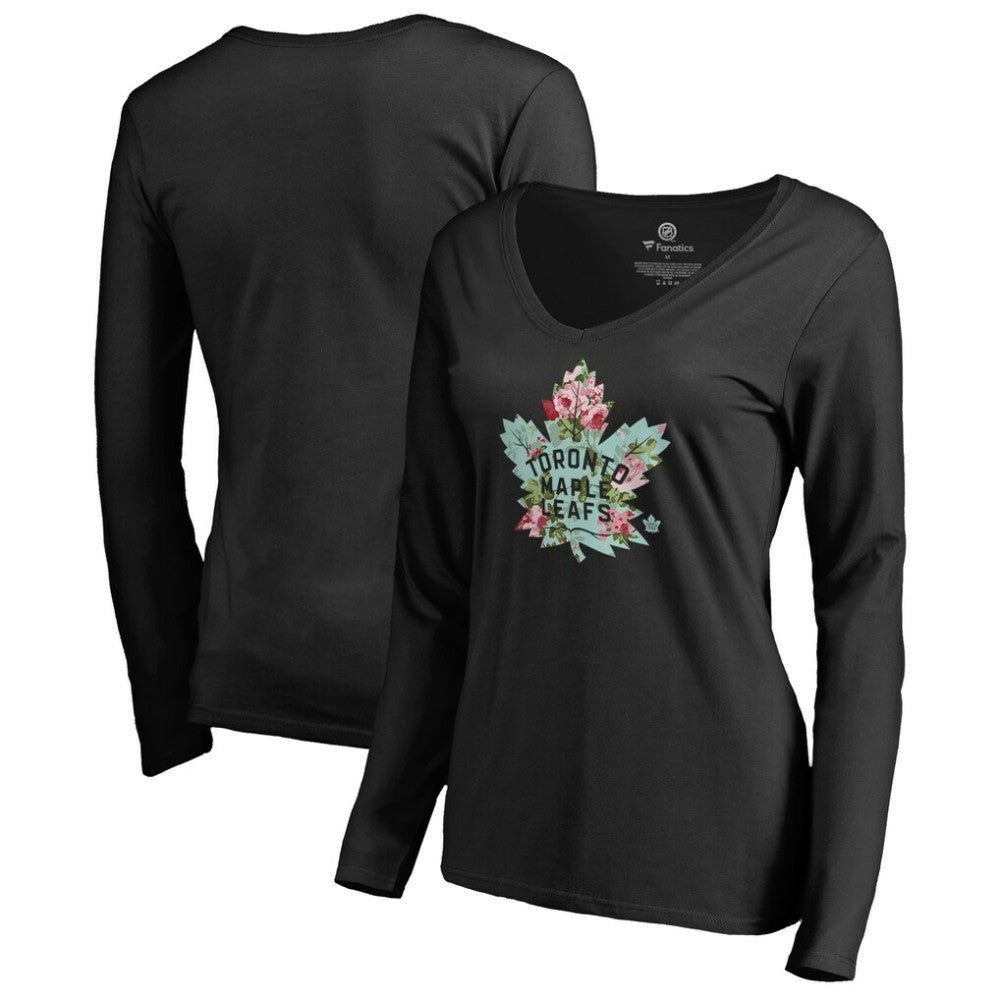 Toronto Maple Leafs Women's Lovely Long Sleeve V-Neck T-Shirt Black
