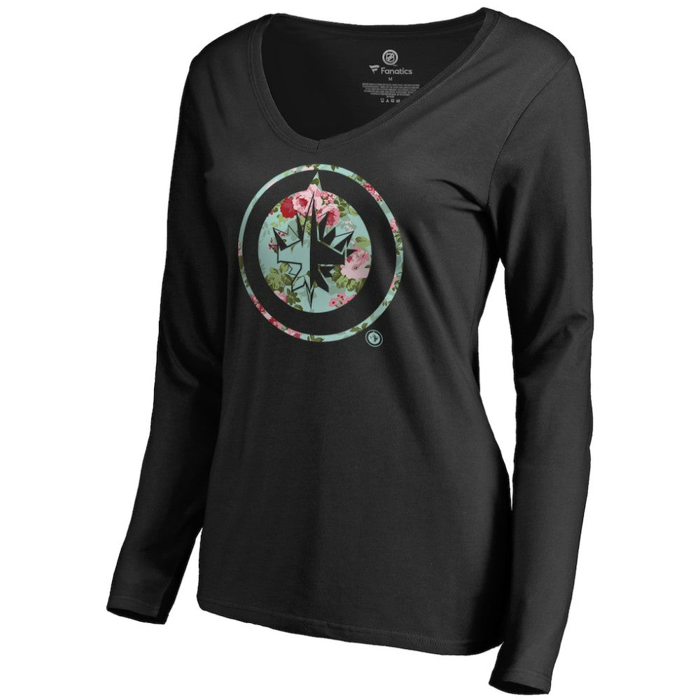 Winnipeg Jets Women's Lovely Long Sleeve V-Neck T-Shirt Black
