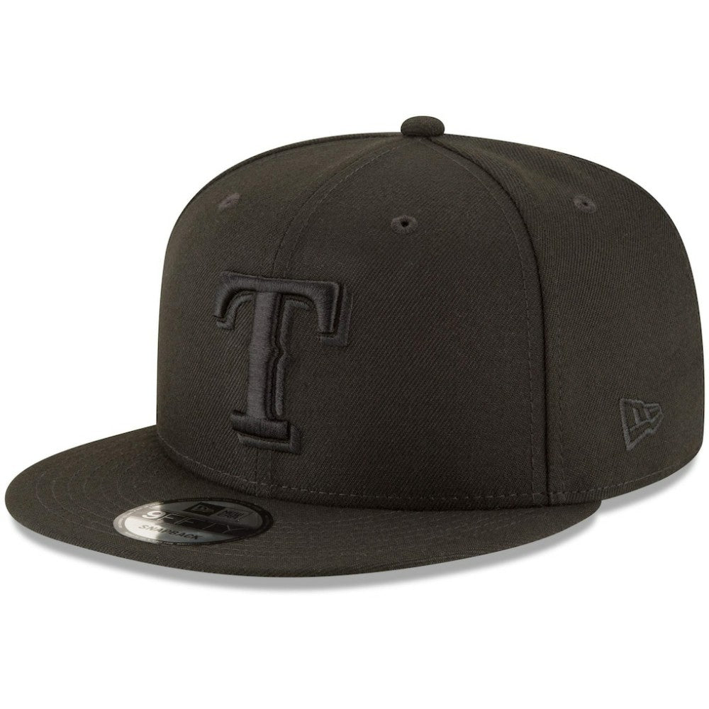 Texas Rangers Black on Black 9FIFTY Team Snapback Adjustable Hat Black | New Era