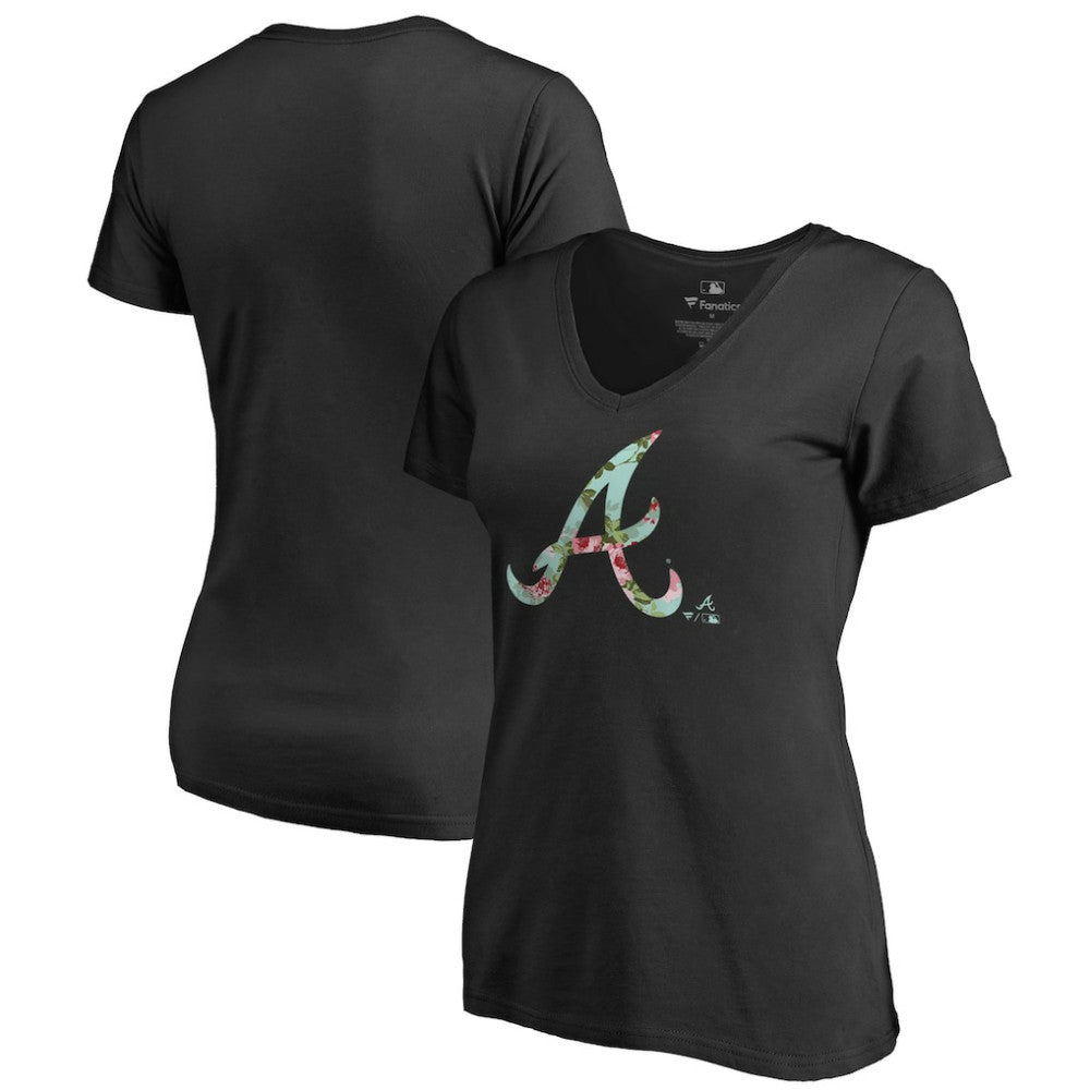 Atlanta Braves Women's Lovely V-Neck T-Shirt Black