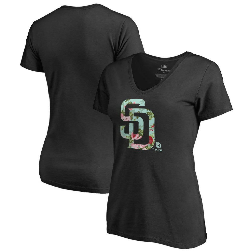 San Diego Padres Women's Lovely V-Neck T-Shirt Black