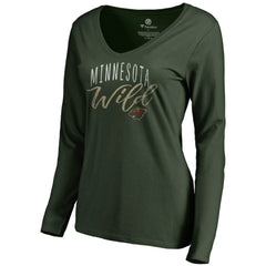 Minnesota Wild Women's Graceful Long Sleeve V-Neck T-Shirt Green