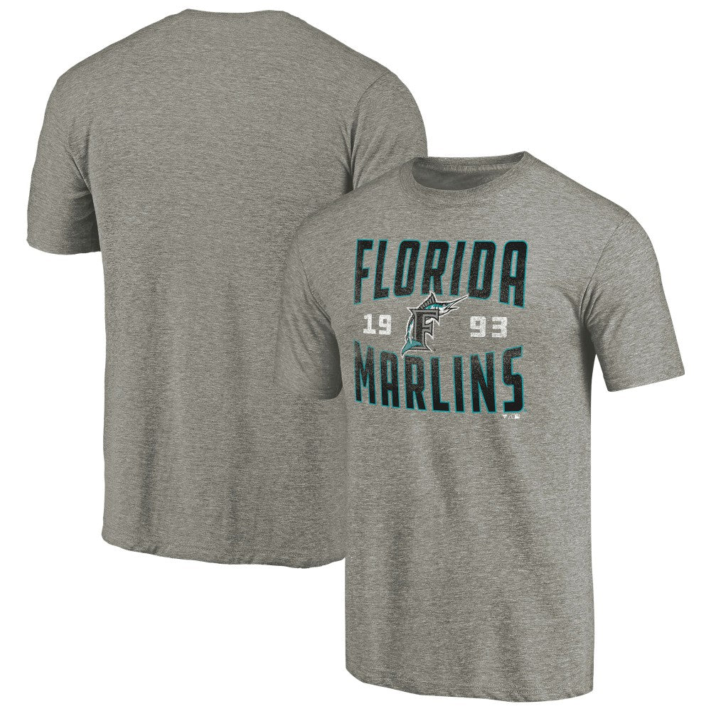 Florida Marlins Cooperstown Collection Vintage Antique Stack Tri-Blend T-Shirt Gray