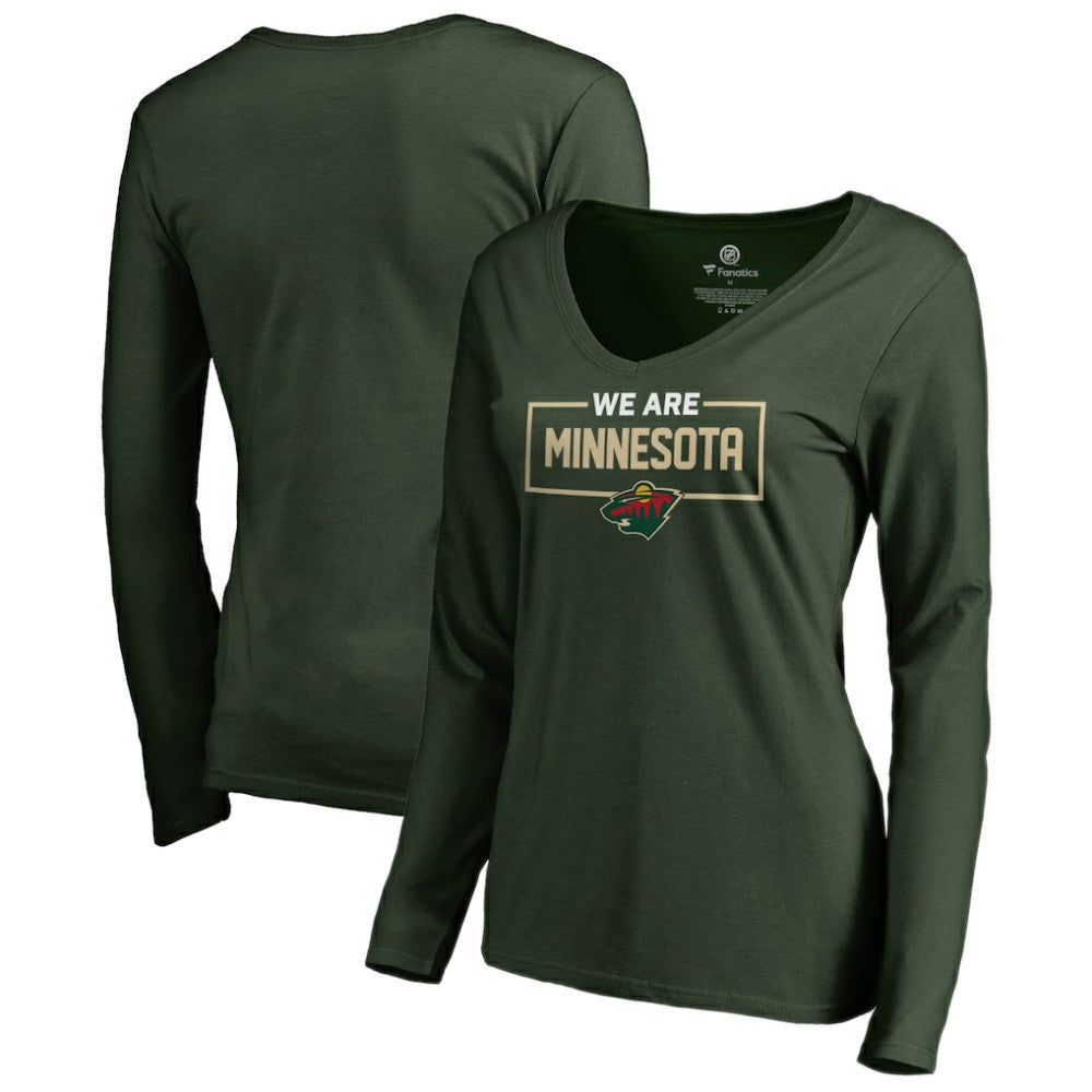 Minnesota Wild Women's Iconic Collection We Are Long Sleeve V-Neck T-Shirt Green