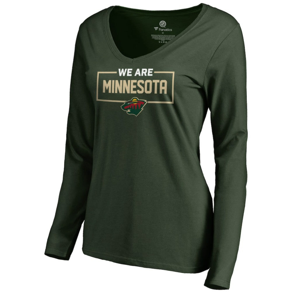 Minnesota Wild Women's Iconic Collection We Are Long Sleeve V-Neck T-Shirt Green