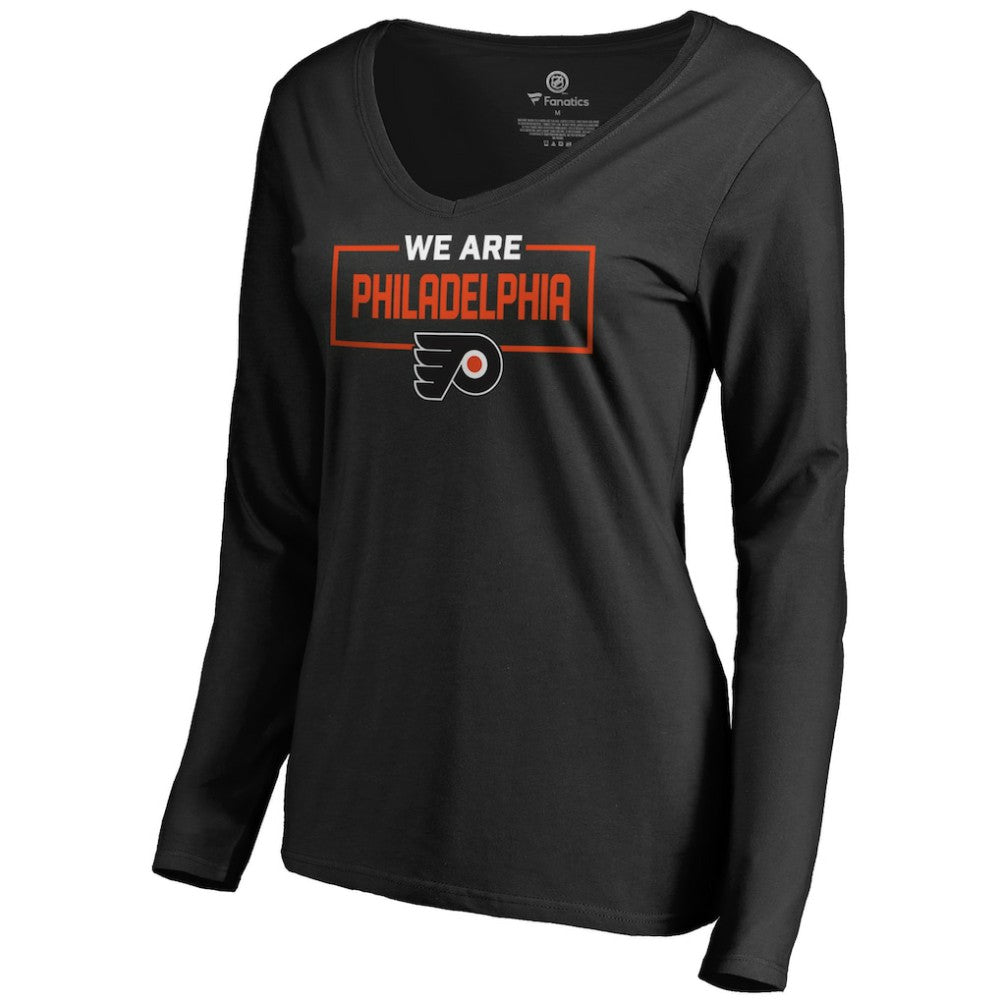 Philadelphia Flyers Women's Iconic Collection We Are Long Sleeve V-Neck T-Shirt Black