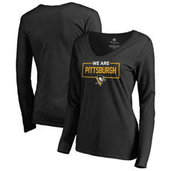 Pittsburgh Penguins Women's Iconic Collection We Are Long Sleeve V-Neck T-Shirt Black