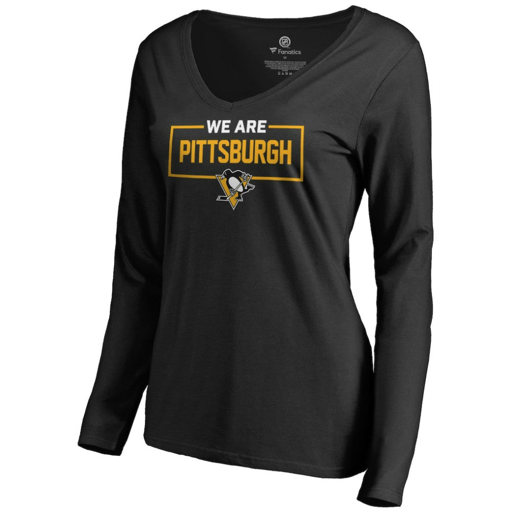 Pittsburgh Penguins Women's Iconic Collection We Are Long Sleeve V-Neck T-Shirt Black