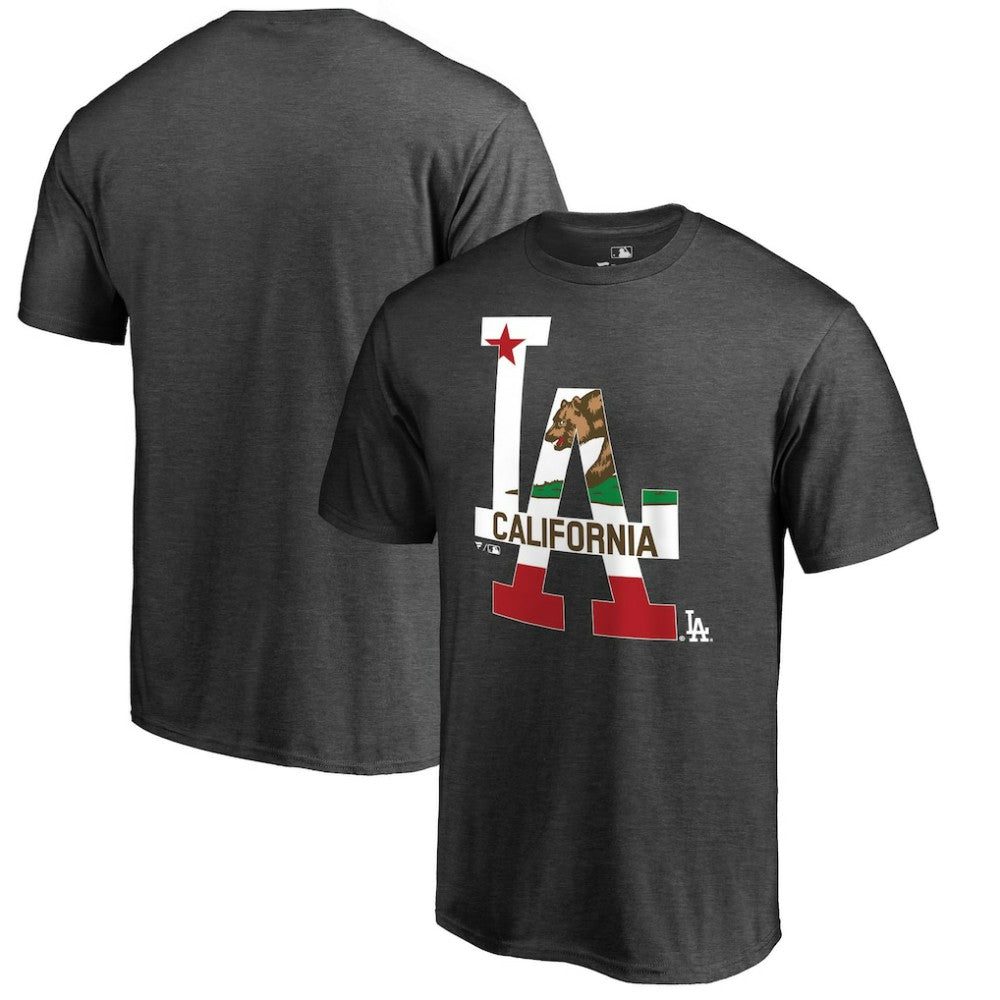 Los Angeles Dodgers Hometown Collection Cali Flag T-Shirt Heathered Charcoal