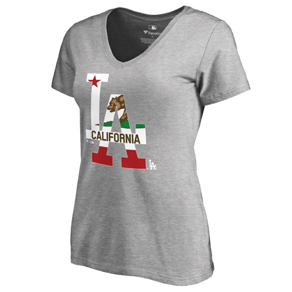 Los Angeles Dodgers Women's Hometown Collection Cali Flag T-Shirt Heathered Gray